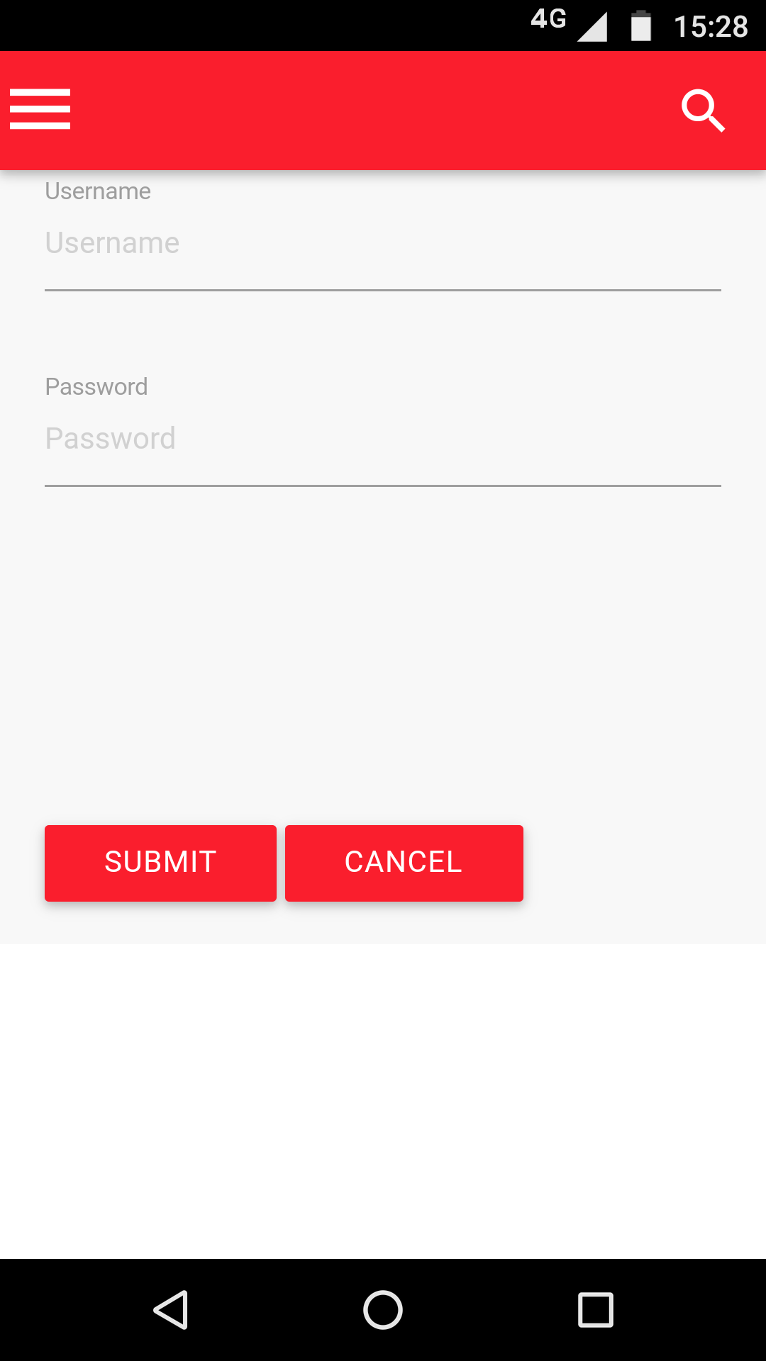 Login screen