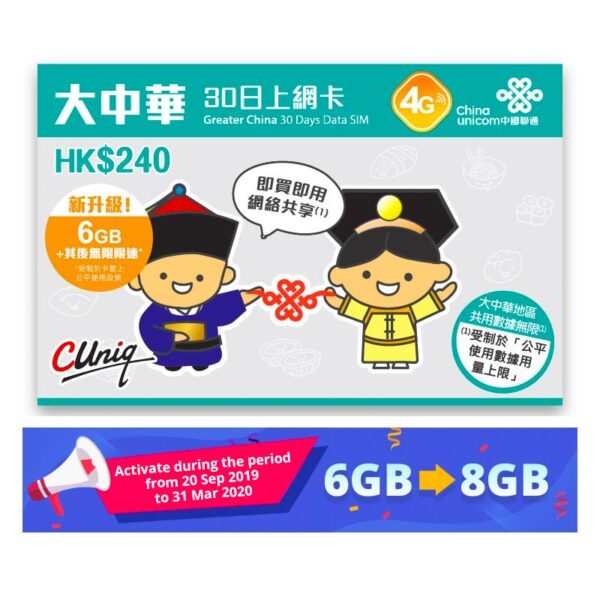 Unlimited China, Taiwan, Hong Kong & Macau SIM Card